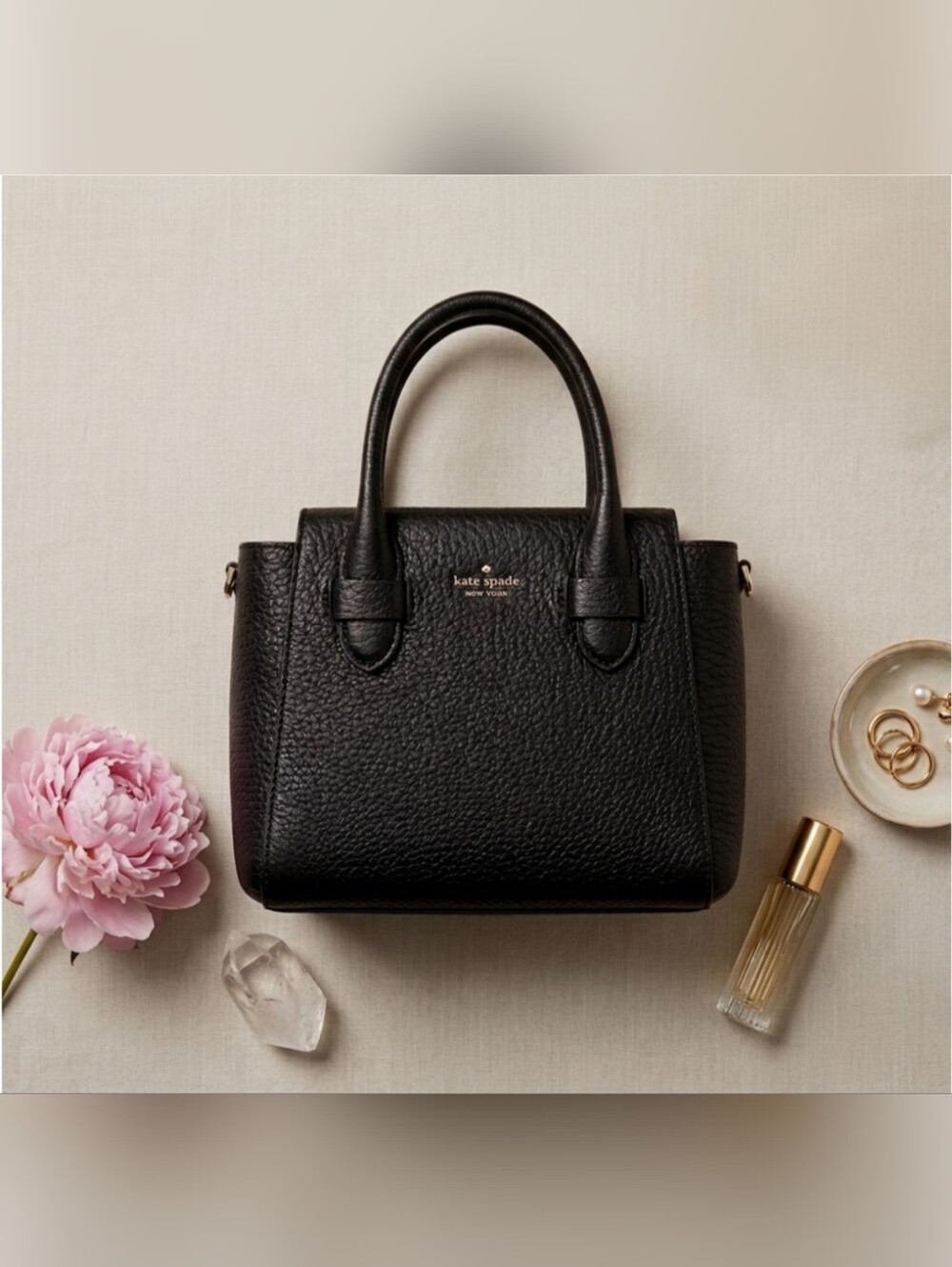 EUC Kate Spade Minimalist Black Pebbled Leather Structured Satchel 9"Wx7"Hx4"D